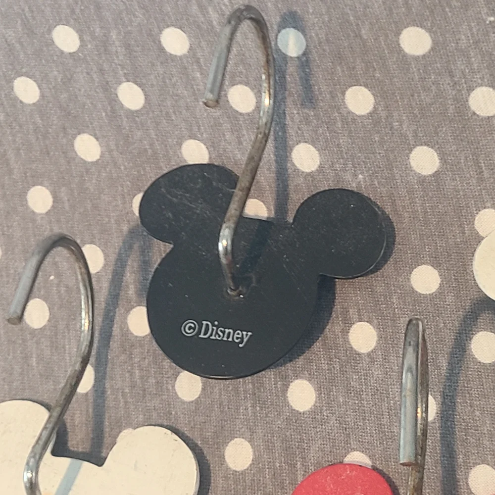 Mickey Mouse Ears Shower Curtain Hooks Stripe Colors Red, Black, White set of 12